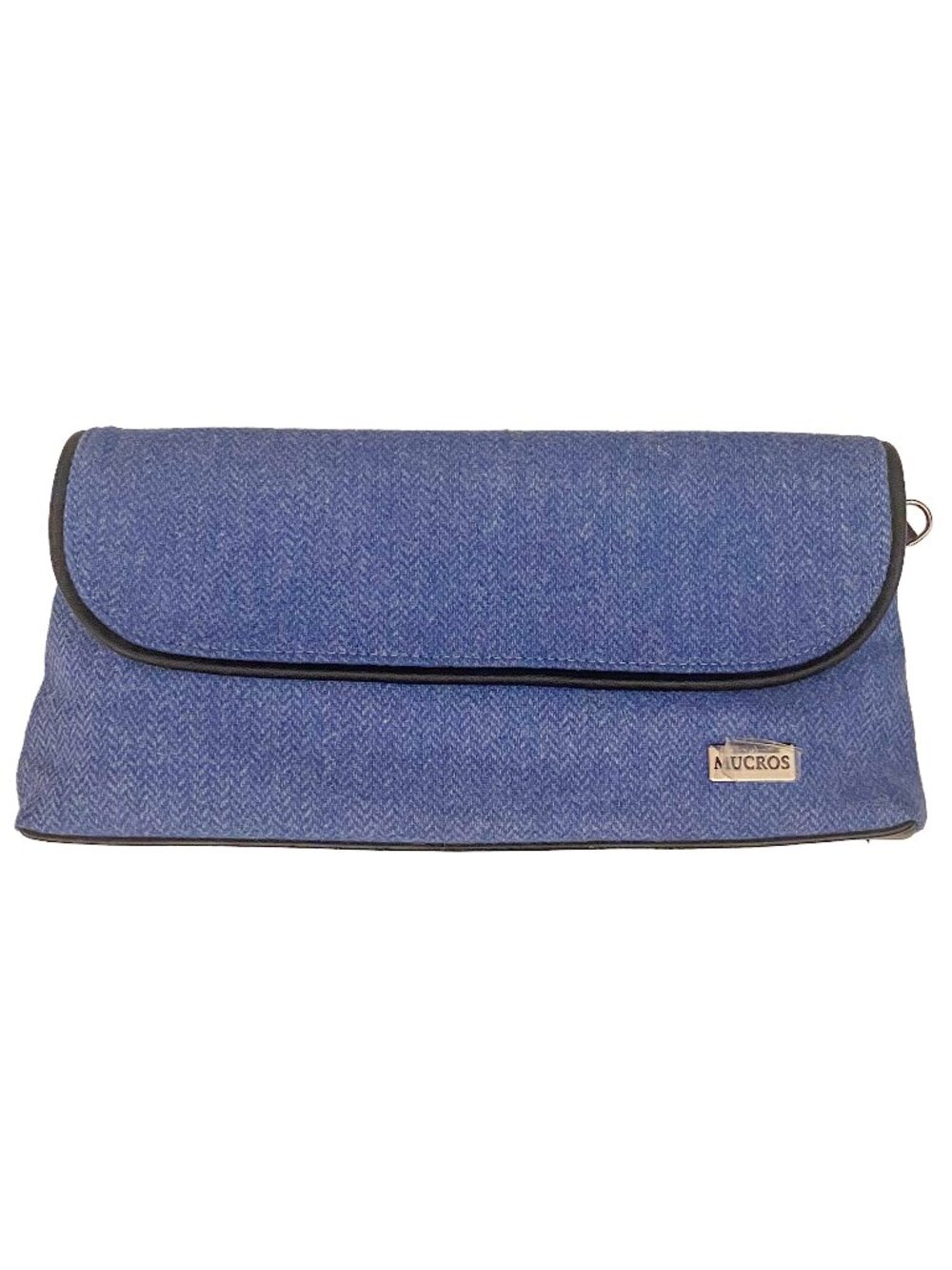 Irish MUCROS WEAVERS Blue Herringbone Wool Tweed Long Clutch Bag